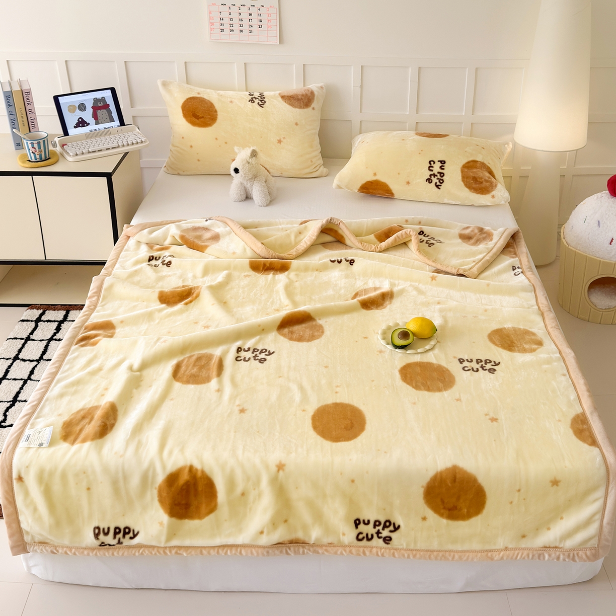 91家纺网 家纺一手货源 找家纺 舒隅家纺 2025新款双层印花云毯毛毯毯子 梦幻波点-棕