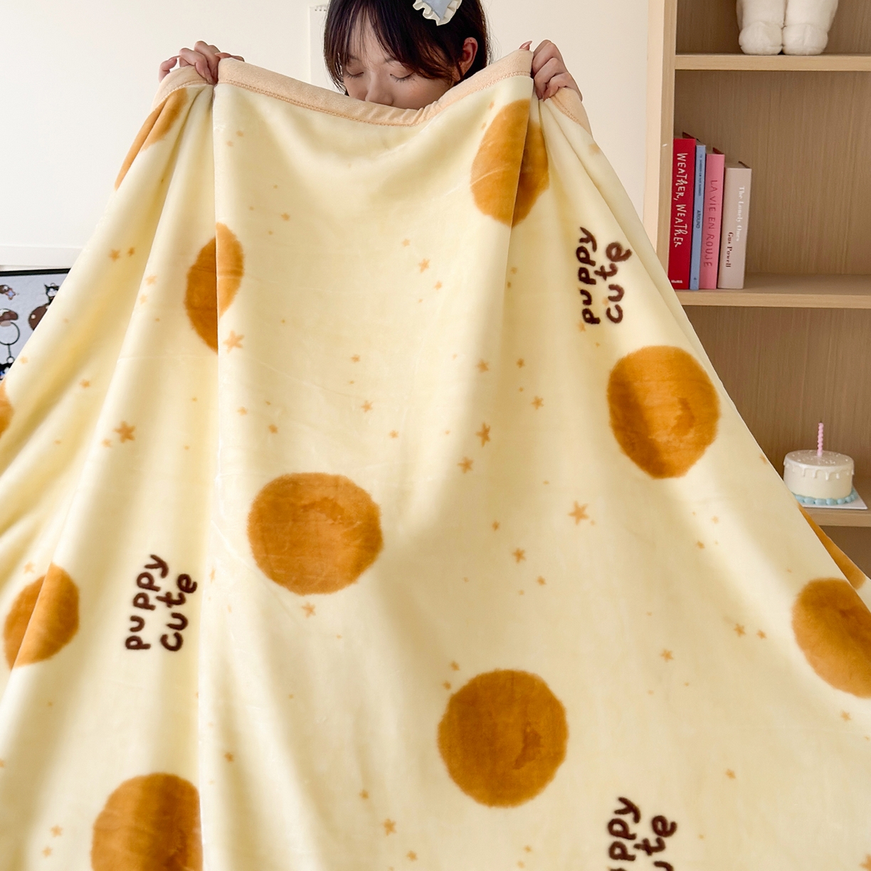 91家纺网 家纺一手货源 找家纺 舒隅家纺 2025新款双层印花云毯毛毯毯子 梦幻波点-棕