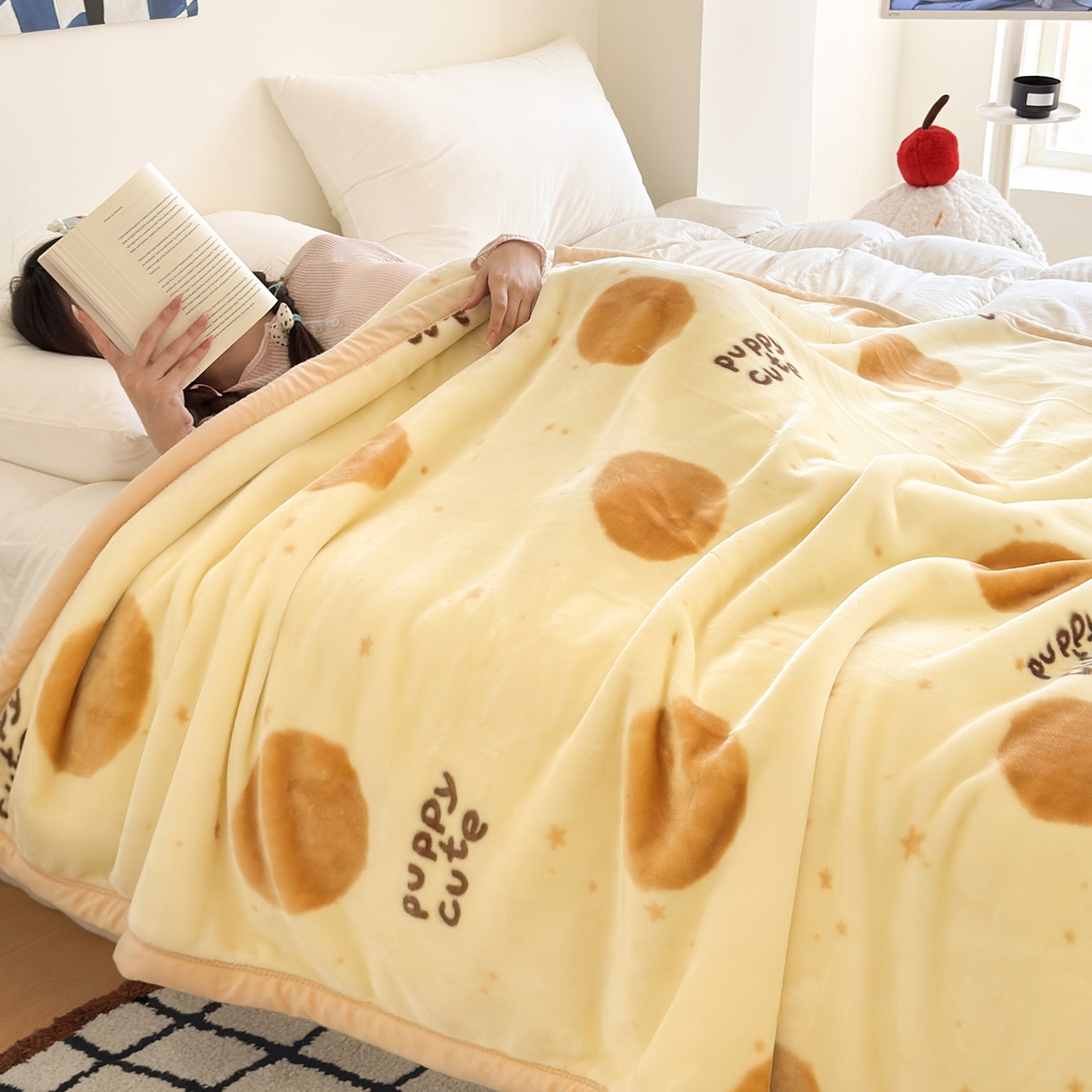 91家纺网 家纺一手货源 找家纺 舒隅家纺 2025新款双层印花云毯毛毯毯子 梦幻波点-棕