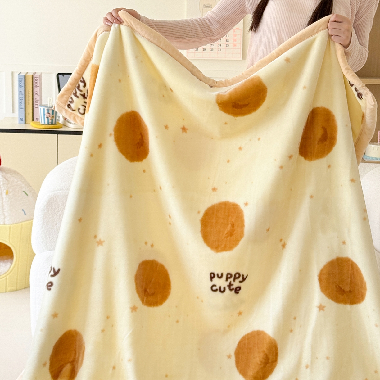 91家纺网 家纺一手货源 找家纺 舒隅家纺 2025新款双层印花云毯毛毯毯子 梦幻波点-棕