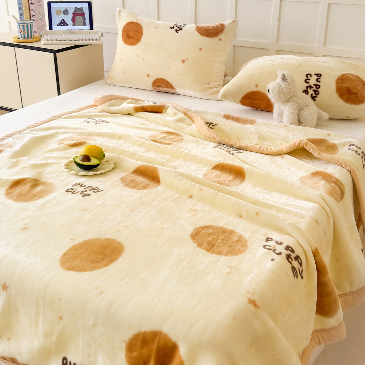 91家纺网 家纺一手货源 找家纺 舒隅家纺 2025新款双层印花云毯毛毯毯子 梦幻波点-棕