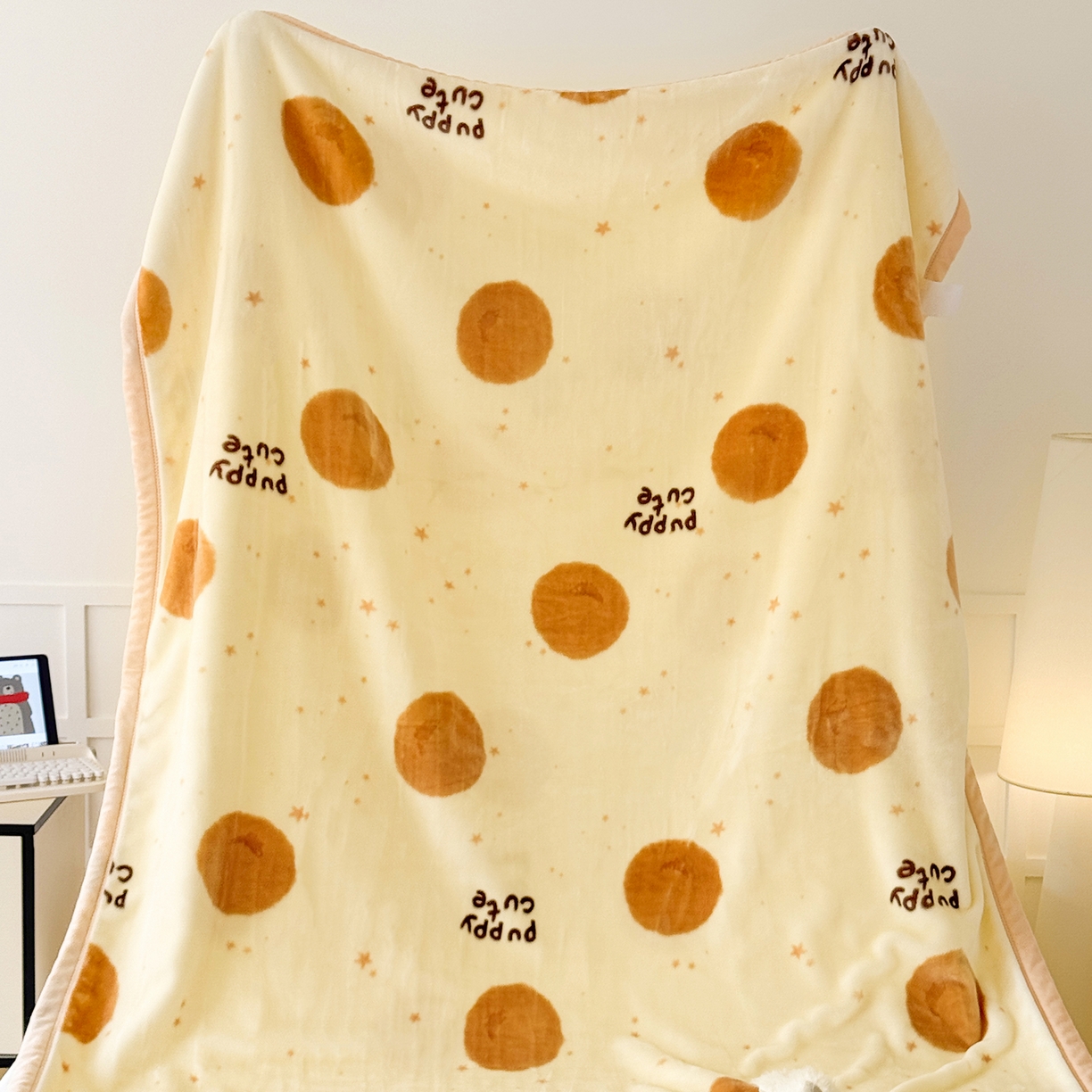 91家纺网 家纺一手货源 找家纺 舒隅家纺 2025新款双层印花云毯毛毯毯子 梦幻波点-棕