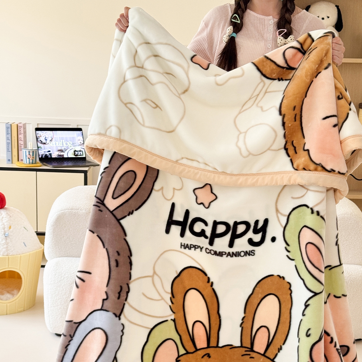 91家纺网 家纺一手货源 找家纺 舒隅家纺 2025新款大版印花云毯毛毯毯子 萌趣派对