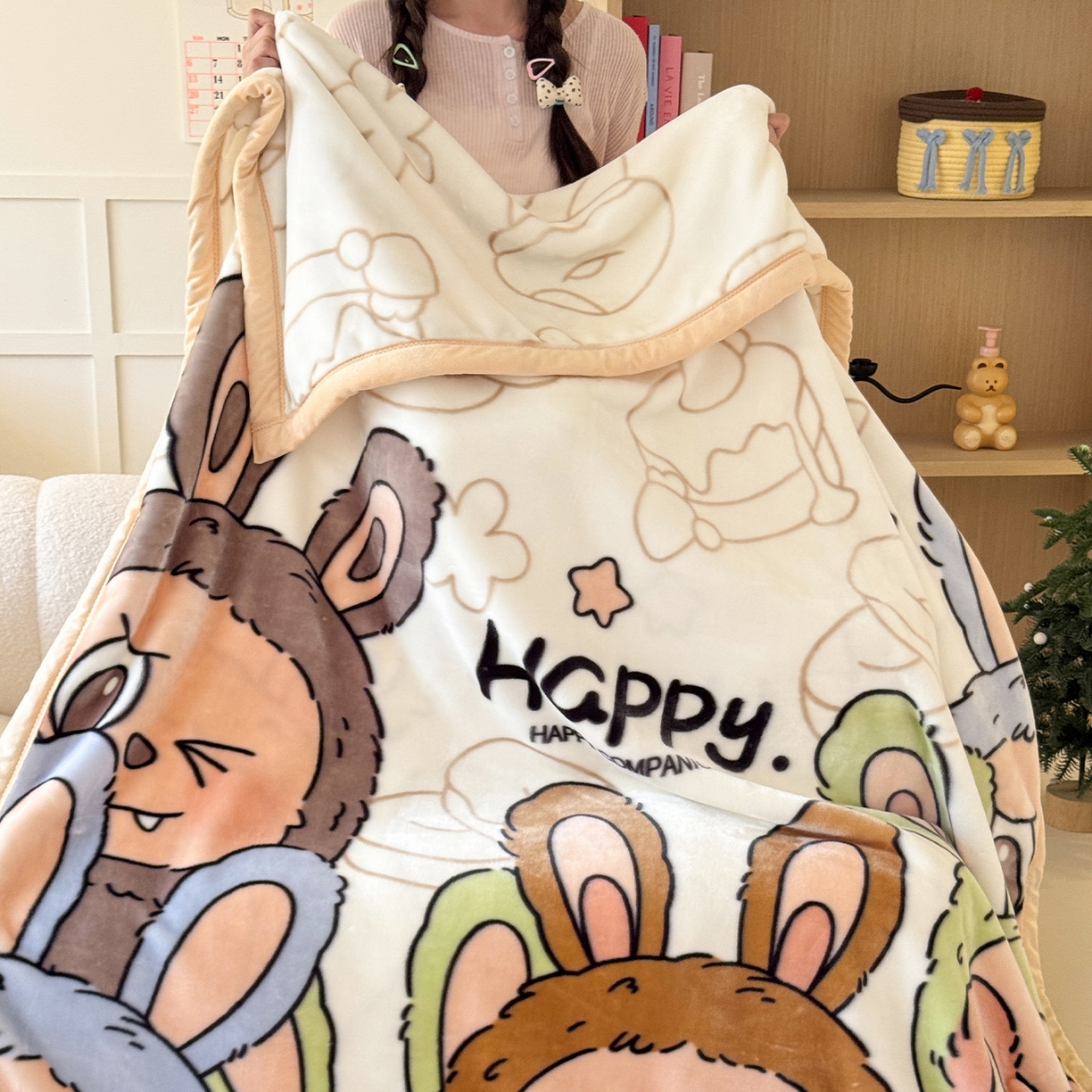 91家纺网 家纺一手货源 找家纺 舒隅家纺 2025新款大版印花云毯毛毯毯子 萌趣派对