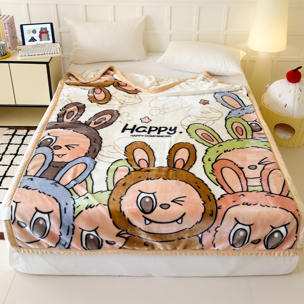 91家纺网 家纺一手货源 找家纺 舒隅家纺 2025新款大版印花云毯毛毯毯子 萌趣派对