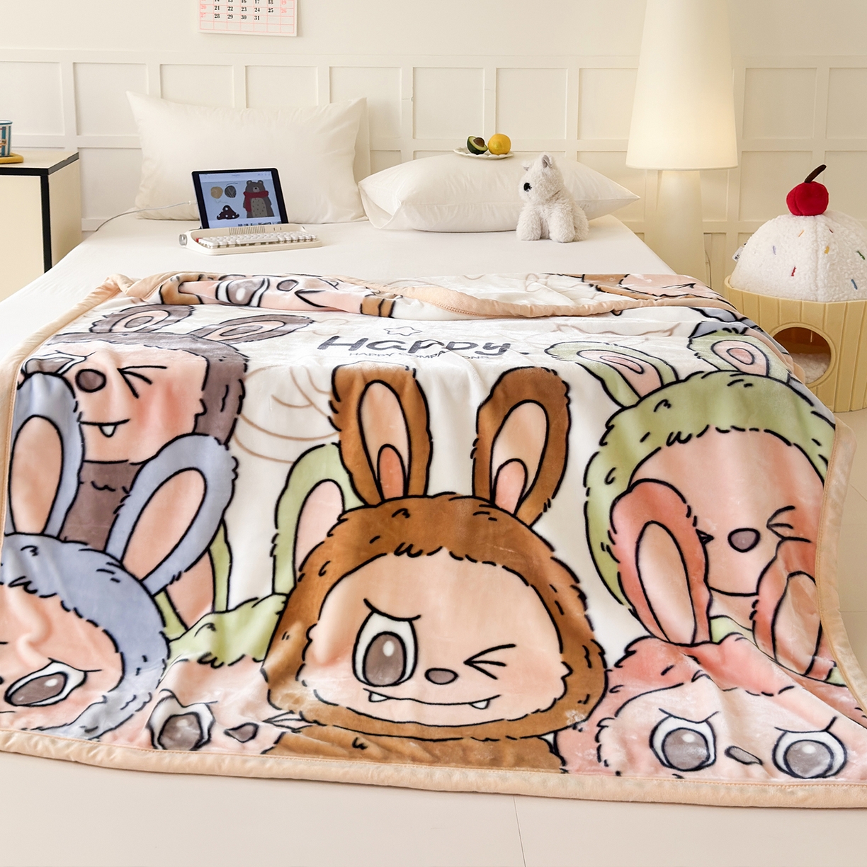 91家纺网 家纺一手货源 找家纺 舒隅家纺 2025新款大版印花云毯毛毯毯子 萌趣派对