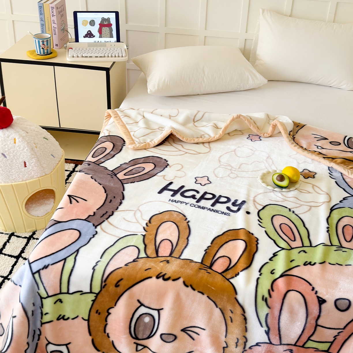 91家纺网 家纺一手货源 找家纺 舒隅家纺 2025新款大版印花云毯毛毯毯子 萌趣派对