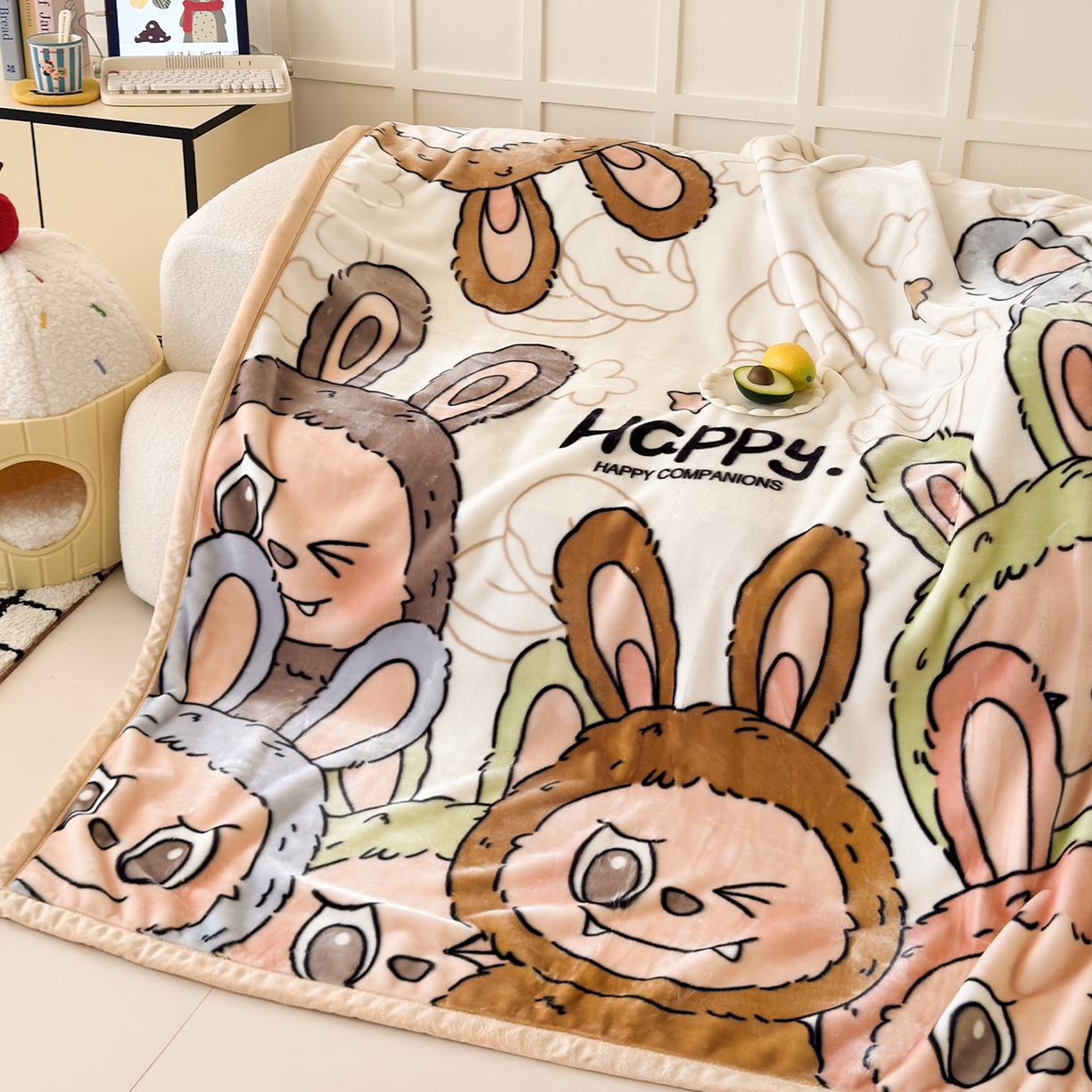 91家纺网 家纺一手货源 找家纺 舒隅家纺 2025新款大版印花云毯毛毯毯子 萌趣派对