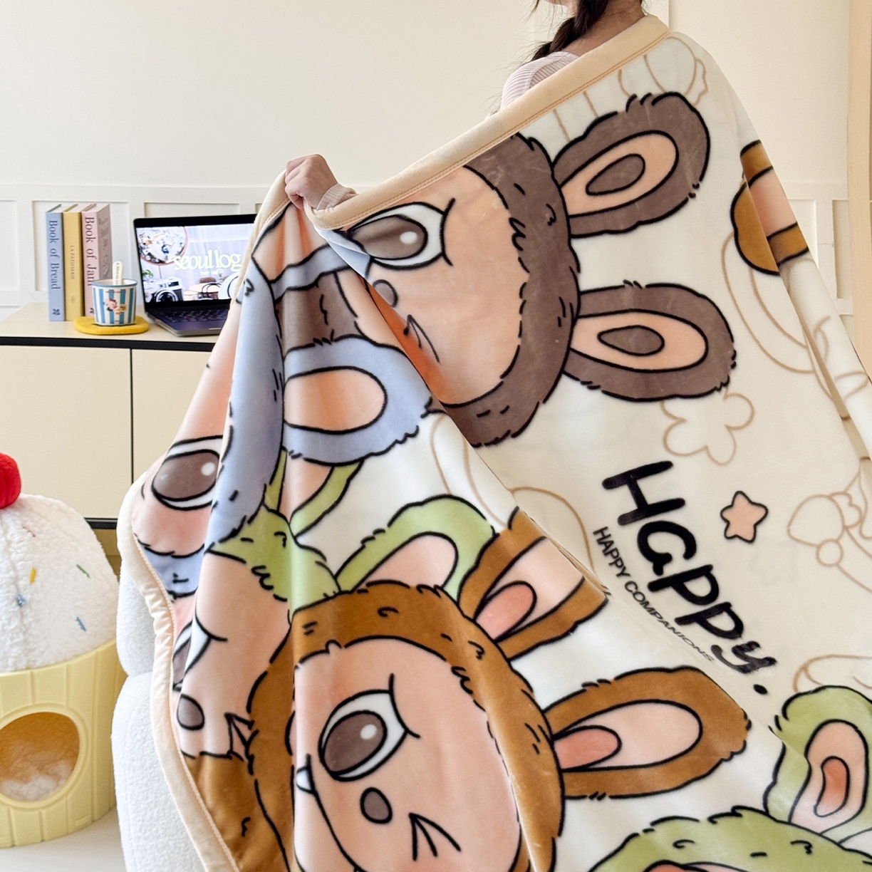 91家纺网 家纺一手货源 找家纺 舒隅家纺 2025新款大版印花云毯毛毯毯子 萌趣派对