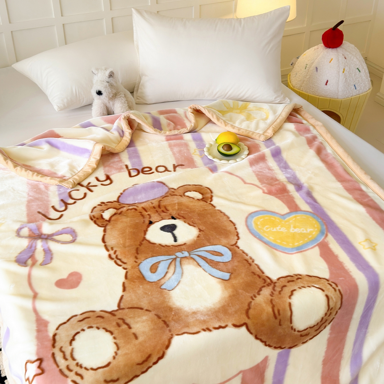 91家纺网 家纺一手货源 找家纺 舒隅家纺 2025新款大版印花云毯毛毯毯子 小熊日记