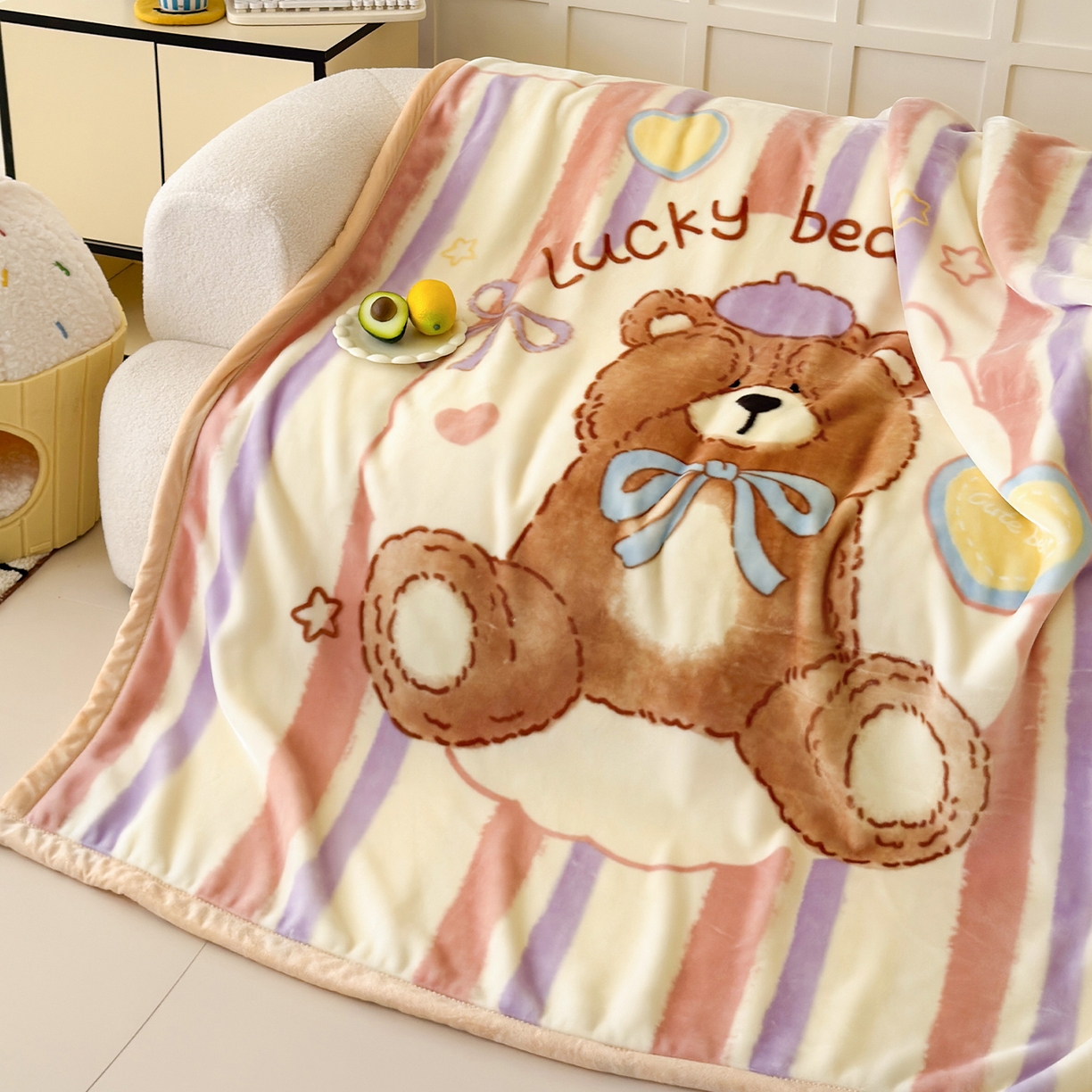 91家纺网 家纺一手货源 找家纺 舒隅家纺 2025新款大版印花云毯毛毯毯子 小熊日记