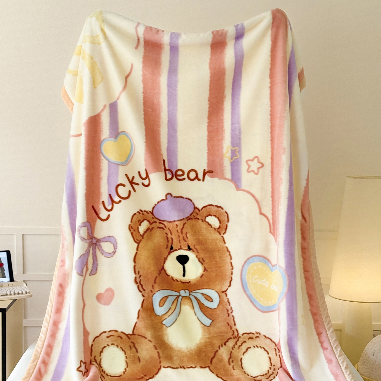 91家纺网 家纺一手货源 找家纺 舒隅家纺 2025新款大版印花云毯毛毯毯子 小熊日记