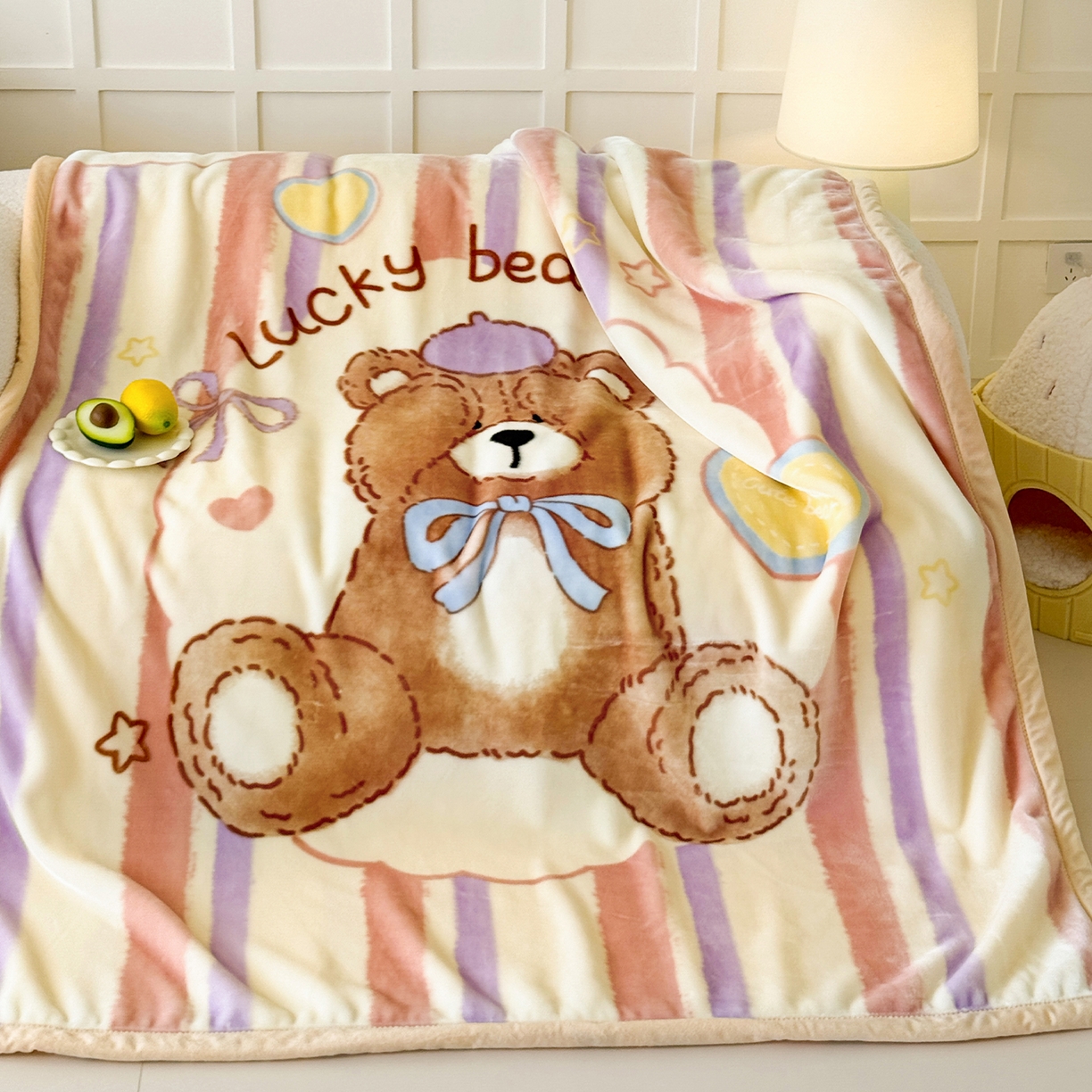 91家纺网 家纺一手货源 找家纺 舒隅家纺 2025新款大版印花云毯毛毯毯子 小熊日记