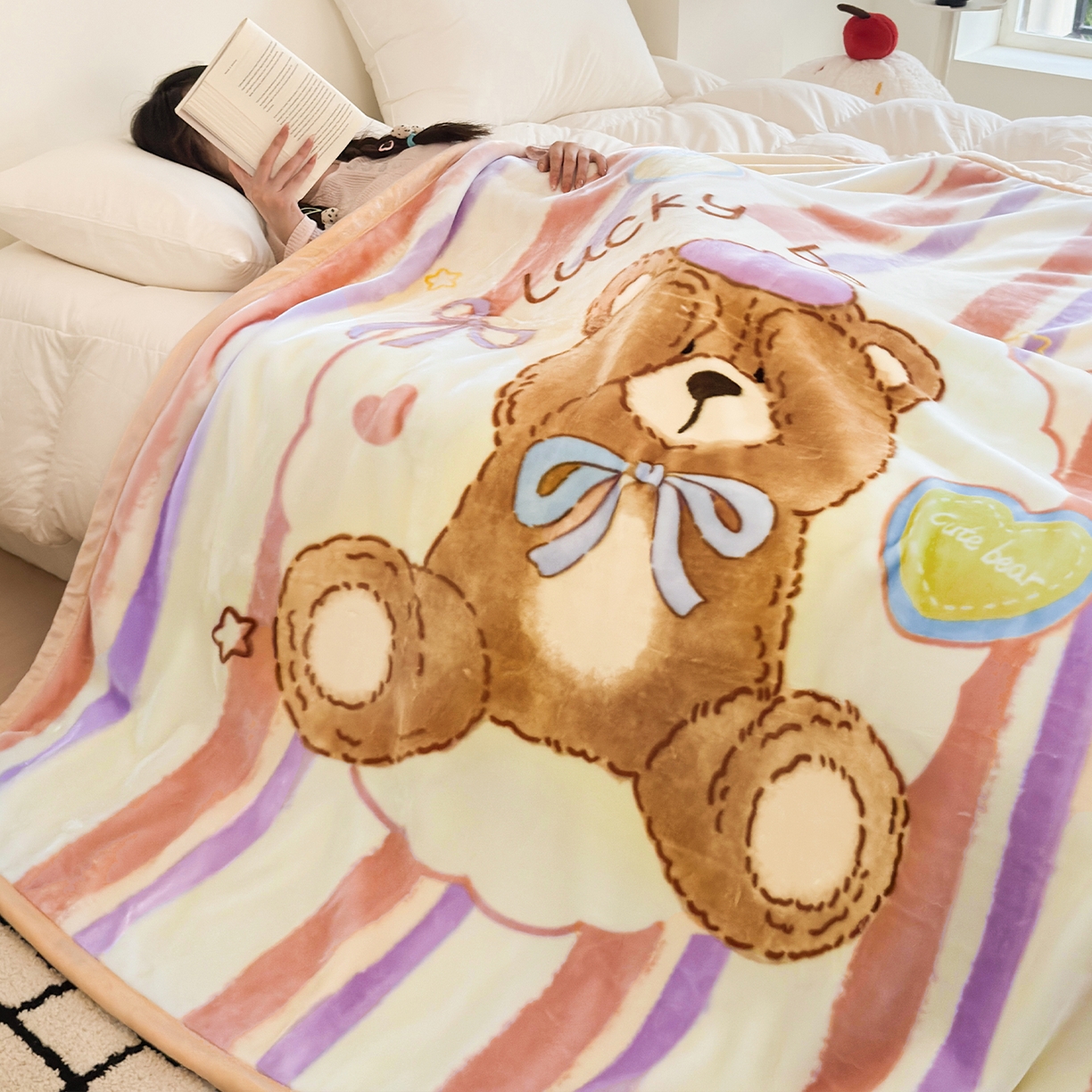 91家纺网 家纺一手货源 找家纺 舒隅家纺 2025新款大版印花云毯毛毯毯子 小熊日记