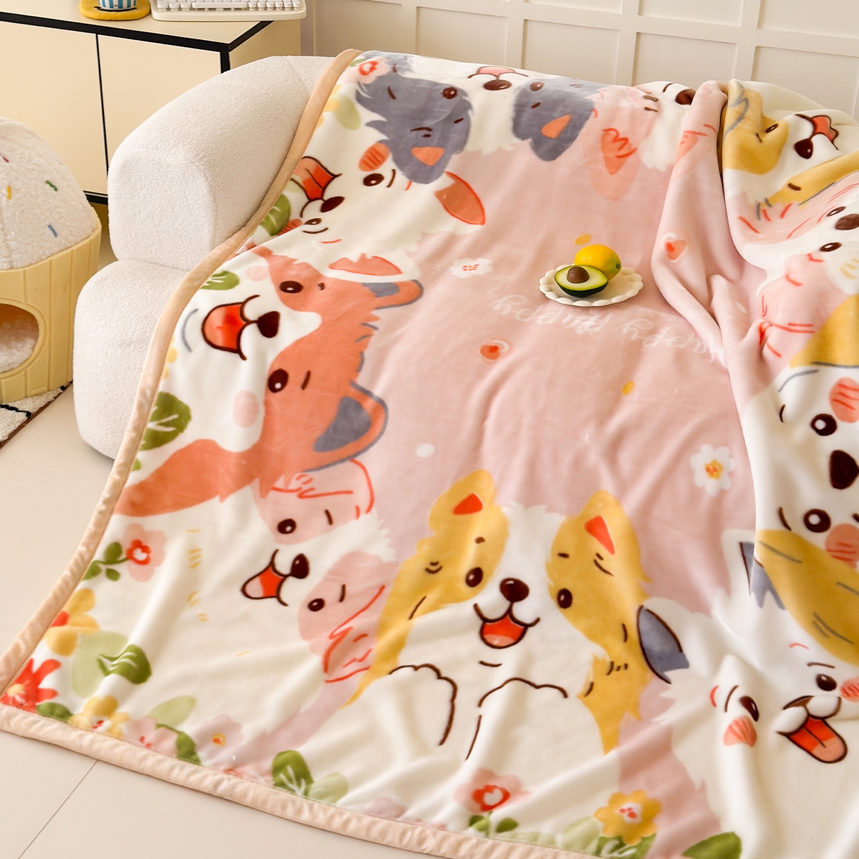 91家纺网 家纺一手货源 找家纺 舒隅家纺 2025新款大版印花云毯毛毯毯子 狗狗乐园