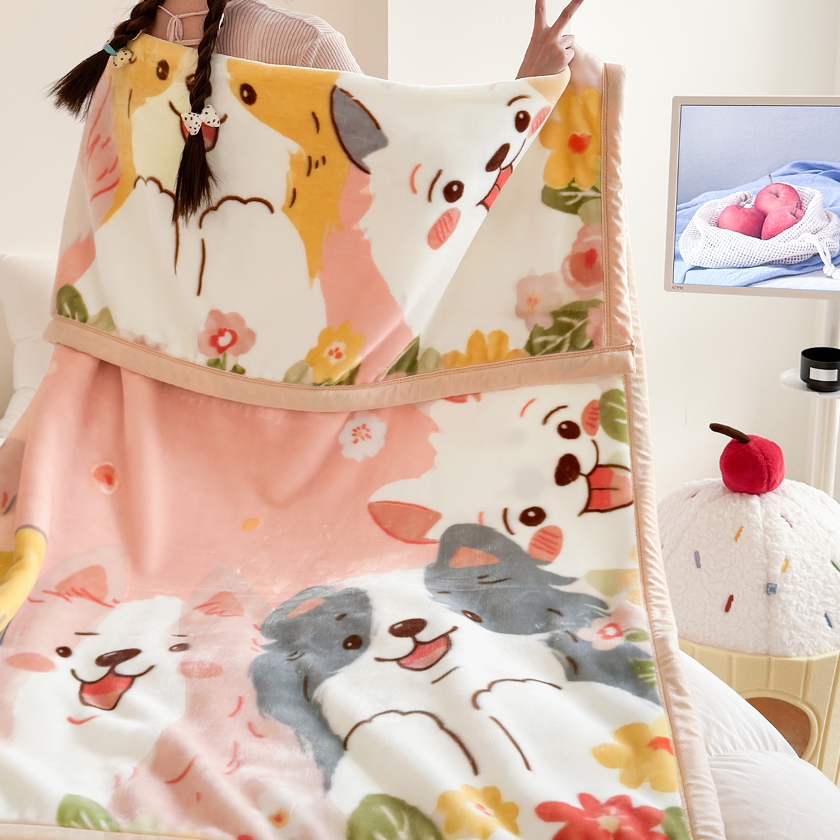 91家纺网 家纺一手货源 找家纺 舒隅家纺 2025新款大版印花云毯毛毯毯子 狗狗乐园