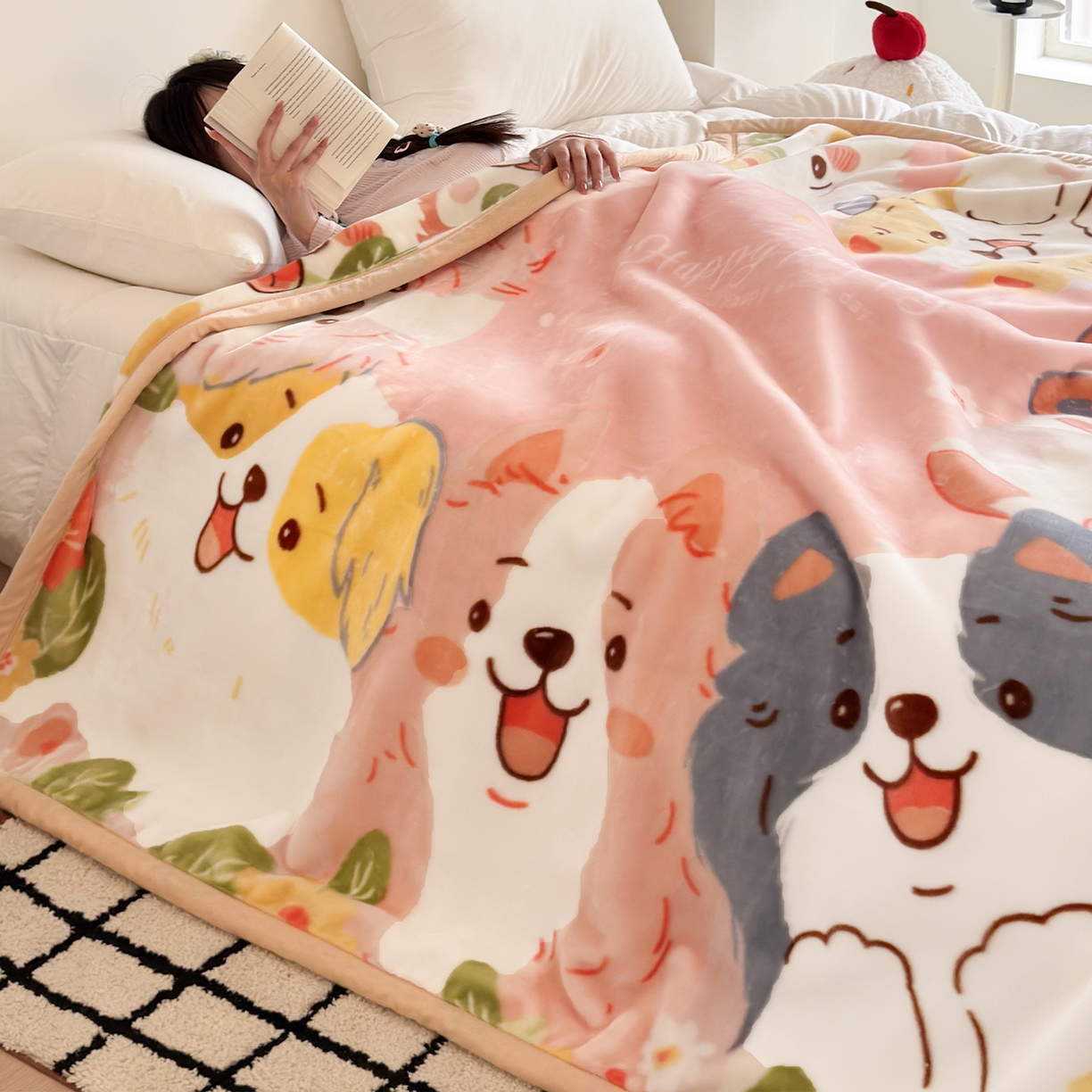 91家纺网 家纺一手货源 找家纺 舒隅家纺 2025新款大版印花云毯毛毯毯子 狗狗乐园