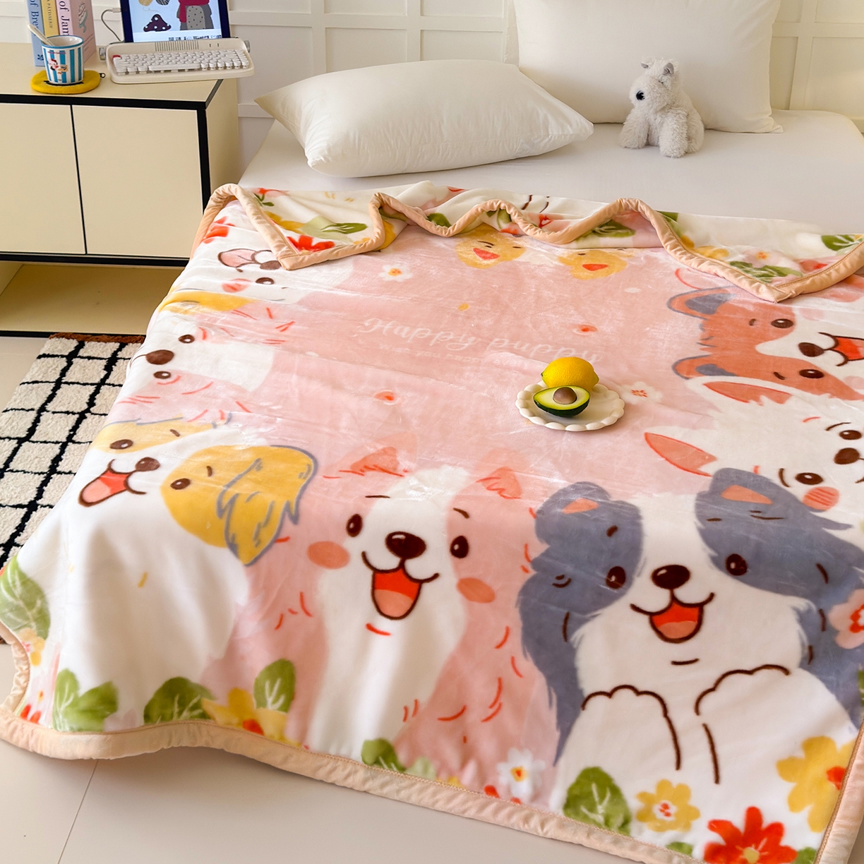 91家纺网 家纺一手货源 找家纺 舒隅家纺 2025新款大版印花云毯毛毯毯子 狗狗乐园