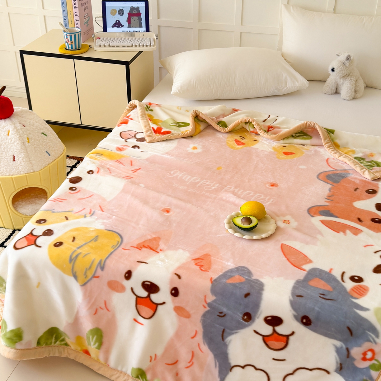 91家纺网 家纺一手货源 找家纺 舒隅家纺 2025新款大版印花云毯毛毯毯子 狗狗乐园