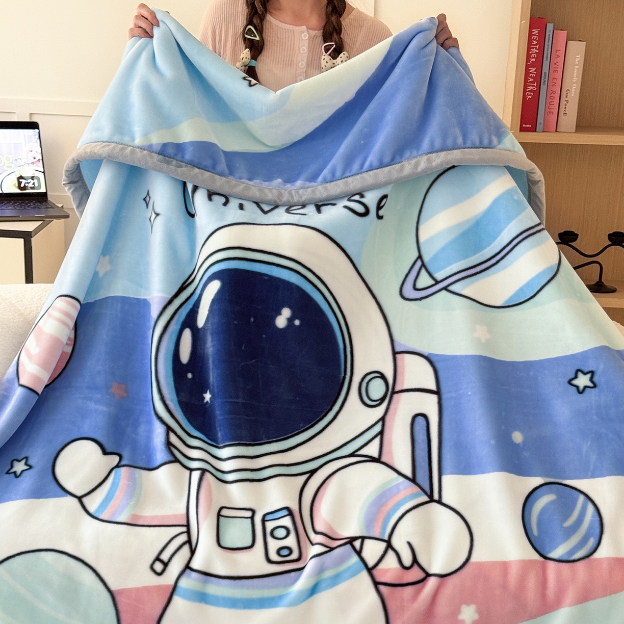 舒隅家纺 2025新款大版印花云毯毛毯毯子 小小太空人