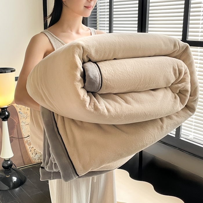 欧邦 2025新款加厚牛奶绒毛毯多功能盖毯毯子-素颜系列 素颜-卡其