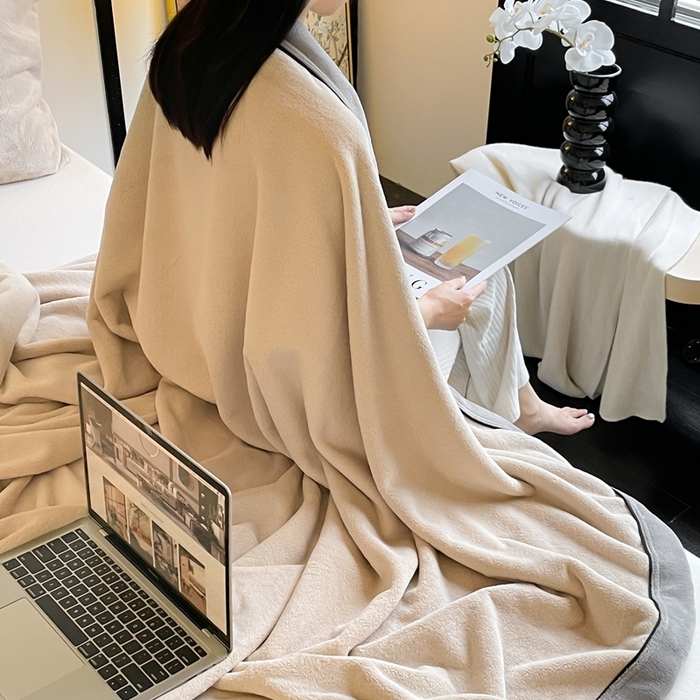 91家纺网 家纺一手货源 找家纺 欧邦 2025新款加厚牛奶绒毛毯多功能盖毯毯子-素颜系列 素颜-卡其