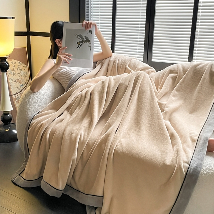 91家纺网 家纺一手货源 找家纺 欧邦 2025新款加厚牛奶绒毛毯多功能盖毯毯子-素颜系列 素颜-卡其