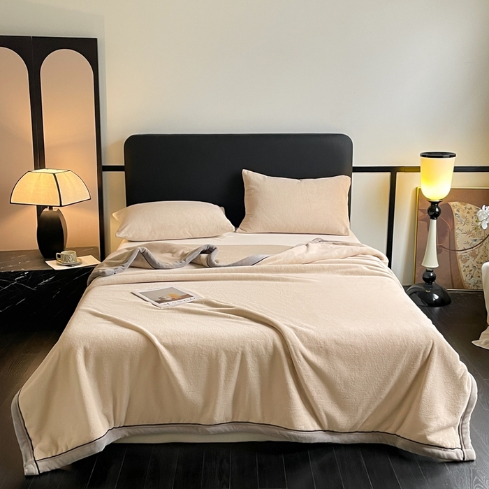 91家纺网 家纺一手货源 找家纺 欧邦 2025新款加厚牛奶绒毛毯多功能盖毯毯子-素颜系列 素颜-卡其