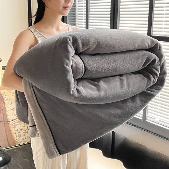 欧邦 2025新款加厚牛奶绒毛毯多功能盖毯毯子-素颜系列 素颜-深灰