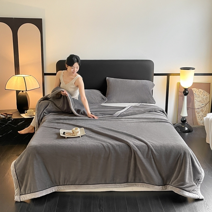 91家纺网 家纺一手货源 找家纺 欧邦 2025新款加厚牛奶绒毛毯多功能盖毯毯子-素颜系列 素颜-深灰