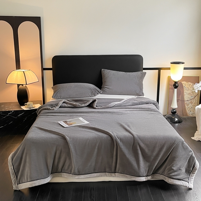 91家纺网 家纺一手货源 找家纺 欧邦 2025新款加厚牛奶绒毛毯多功能盖毯毯子-素颜系列 素颜-深灰