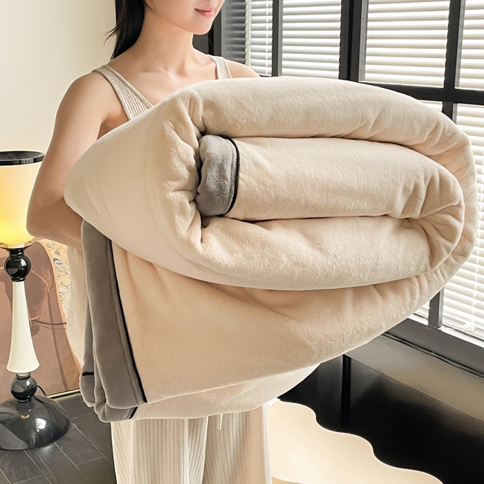 欧邦 2025新款加厚牛奶绒毛毯多功能盖毯毯子-素颜系列 素颜-杏色