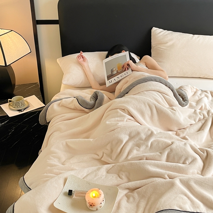 91家纺网 家纺一手货源 找家纺 欧邦 2025新款加厚牛奶绒毛毯多功能盖毯毯子-素颜系列 素颜-杏色