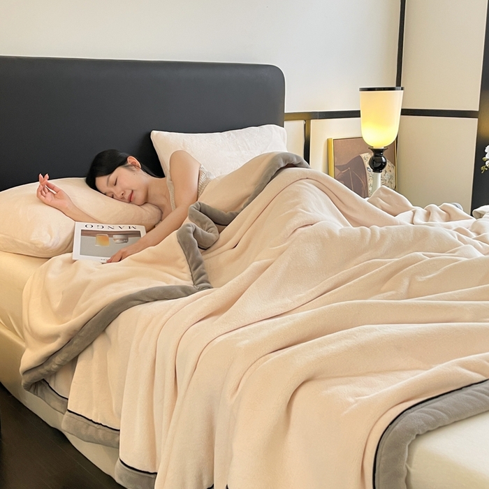 91家纺网 家纺一手货源 找家纺 欧邦 2025新款加厚牛奶绒毛毯多功能盖毯毯子-素颜系列 素颜-杏色