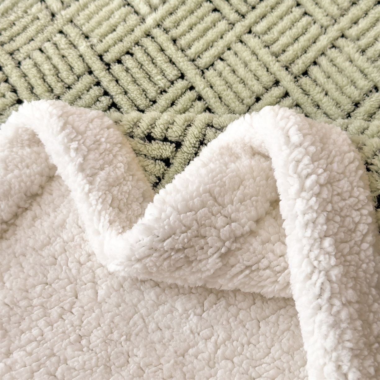 91家纺网 家纺一手货源 找家纺 欧邦 2025新款提花暖阳绒羊羔绒毛毯多功能盖毯-梦境系列 梦境-桑绿