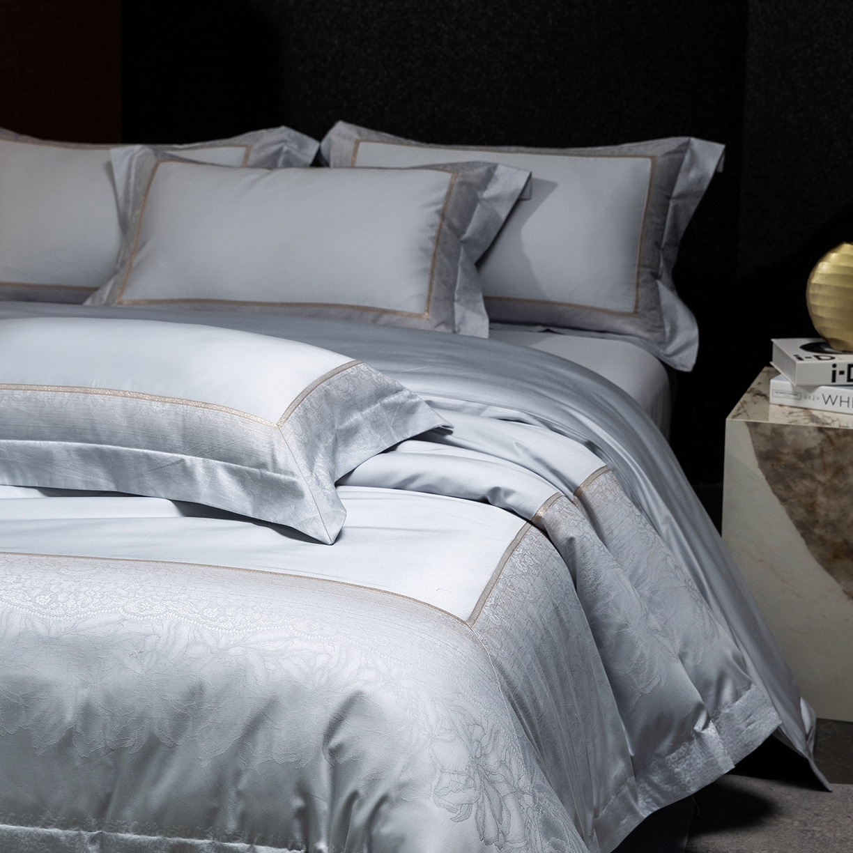 91家纺网 家纺一手货源 找家纺 太古汇家居 2025新款高精密提花四件套-玛吉拉系列 玛吉拉-蓝