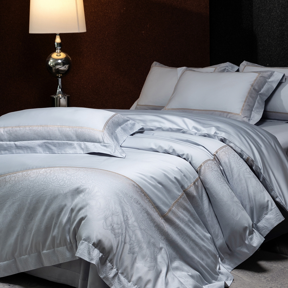 91家纺网 家纺一手货源 找家纺 太古汇家居 2025新款高精密提花四件套-玛吉拉系列 玛吉拉-蓝