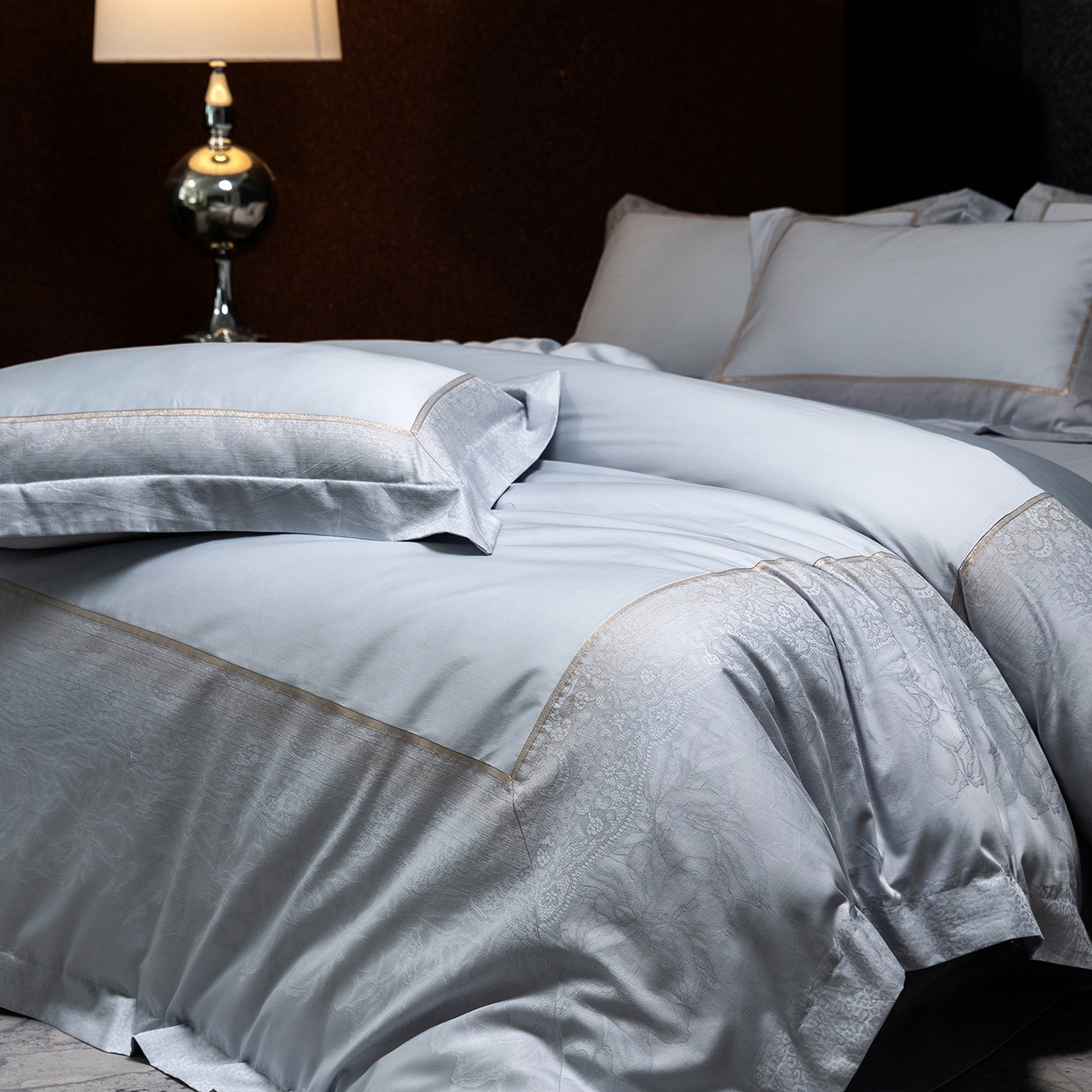 91家纺网 家纺一手货源 找家纺 太古汇家居 2025新款高精密提花四件套-玛吉拉系列 玛吉拉-蓝