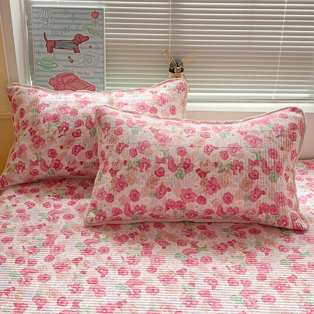 91家纺网 家纺一手货源 找家纺 优选 2025新款木棉双层纱ins少女心可爱加厚豆豆冬被四件套床盖三件套暖梦小红书推荐 十里桃花