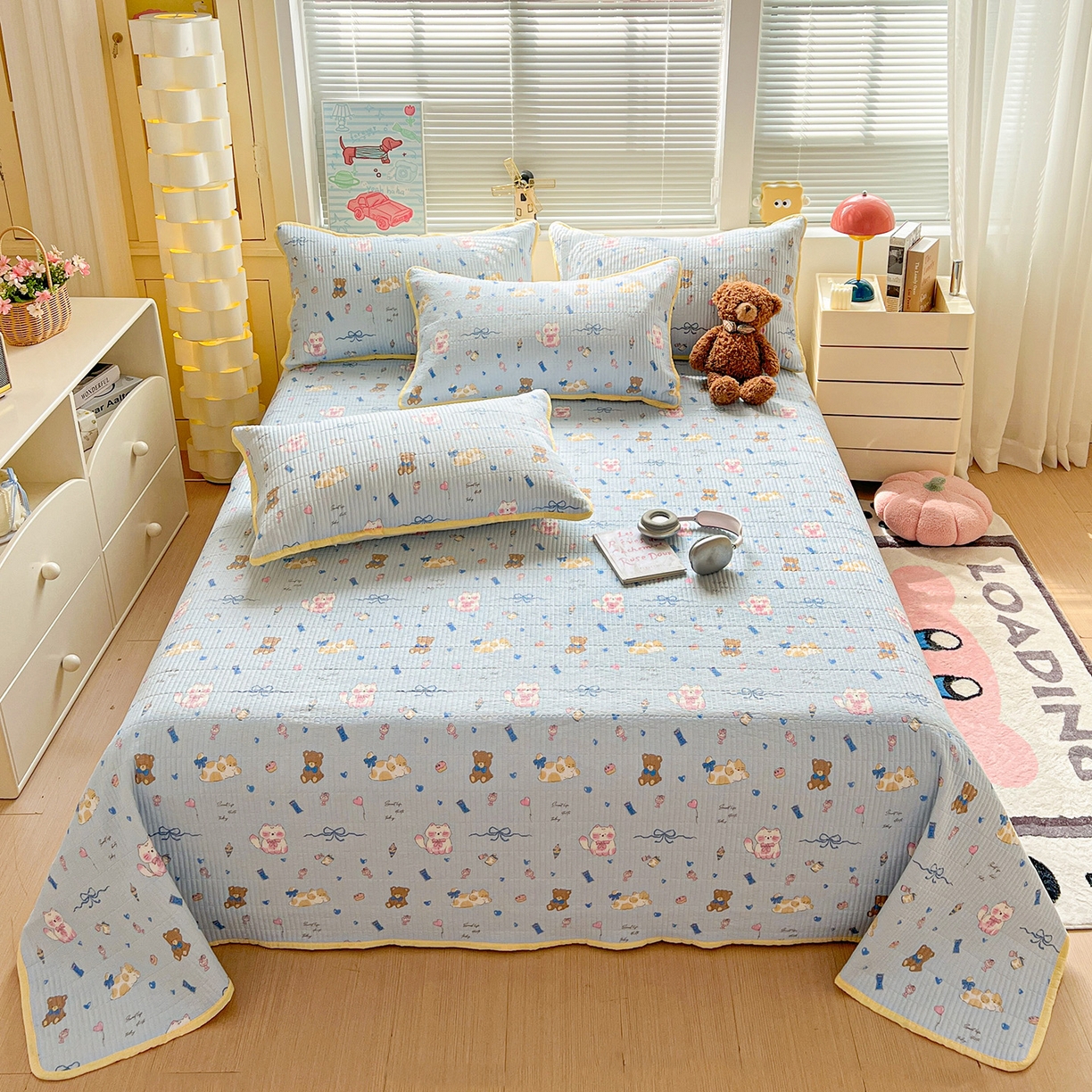 91家纺网 家纺一手货源 找家纺 优选 2025新款木棉双层纱ins少女心可爱加厚豆豆冬被四件套床盖三件套暖梦小红书推荐 童话世界