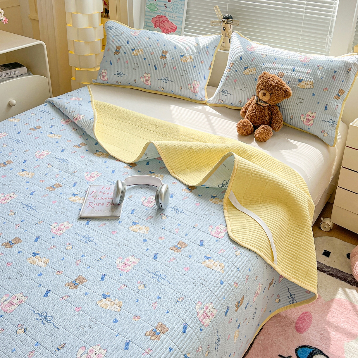 91家纺网 家纺一手货源 找家纺 优选 2025新款木棉双层纱ins少女心可爱加厚豆豆冬被四件套床盖三件套暖梦小红书推荐 童话世界