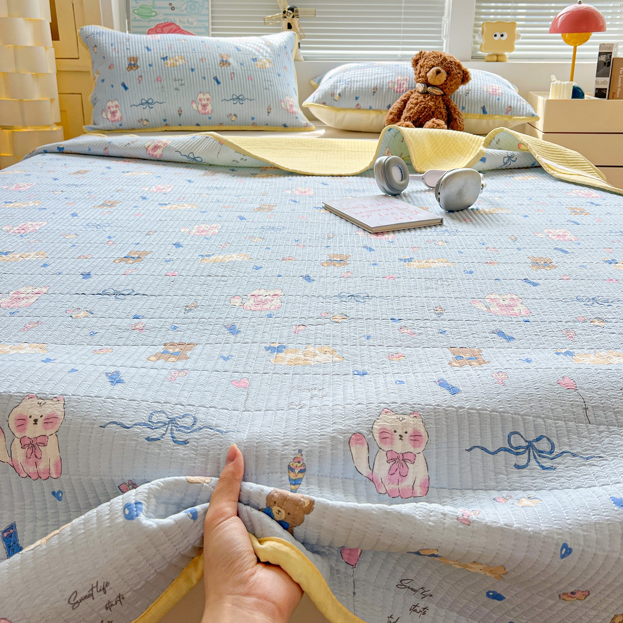 91家纺网 家纺一手货源 找家纺 优选 2025新款木棉双层纱ins少女心可爱加厚豆豆冬被四件套床盖三件套暖梦小红书推荐 童话世界