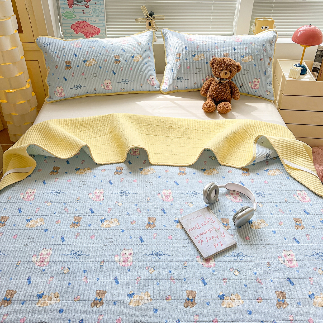 91家纺网 家纺一手货源 找家纺 优选 2025新款木棉双层纱ins少女心可爱加厚豆豆冬被四件套床盖三件套暖梦小红书推荐 童话世界