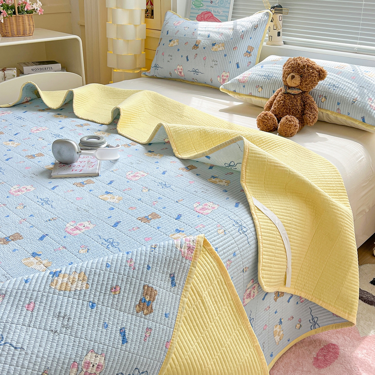 91家纺网 家纺一手货源 找家纺 优选 2025新款木棉双层纱ins少女心可爱加厚豆豆冬被四件套床盖三件套暖梦小红书推荐 童话世界