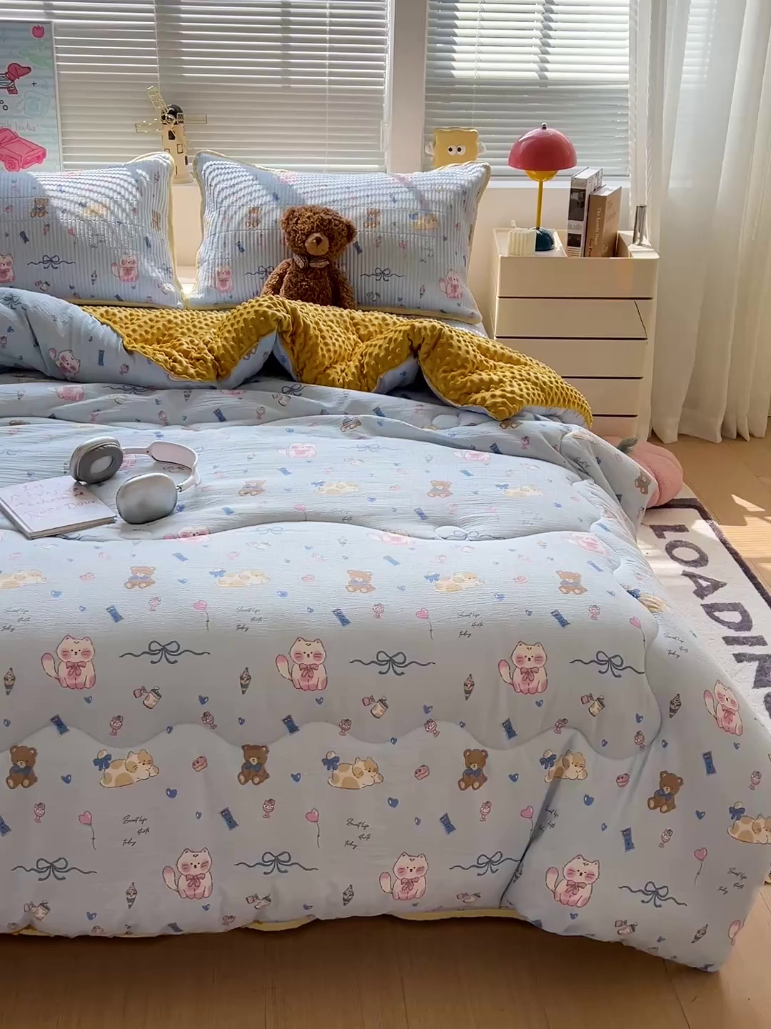 91家纺网 家纺一手货源 找家纺 优选 2025新款木棉双层纱ins少女心可爱加厚豆豆冬被四件套床盖三件套暖梦小红书推荐 童话世界