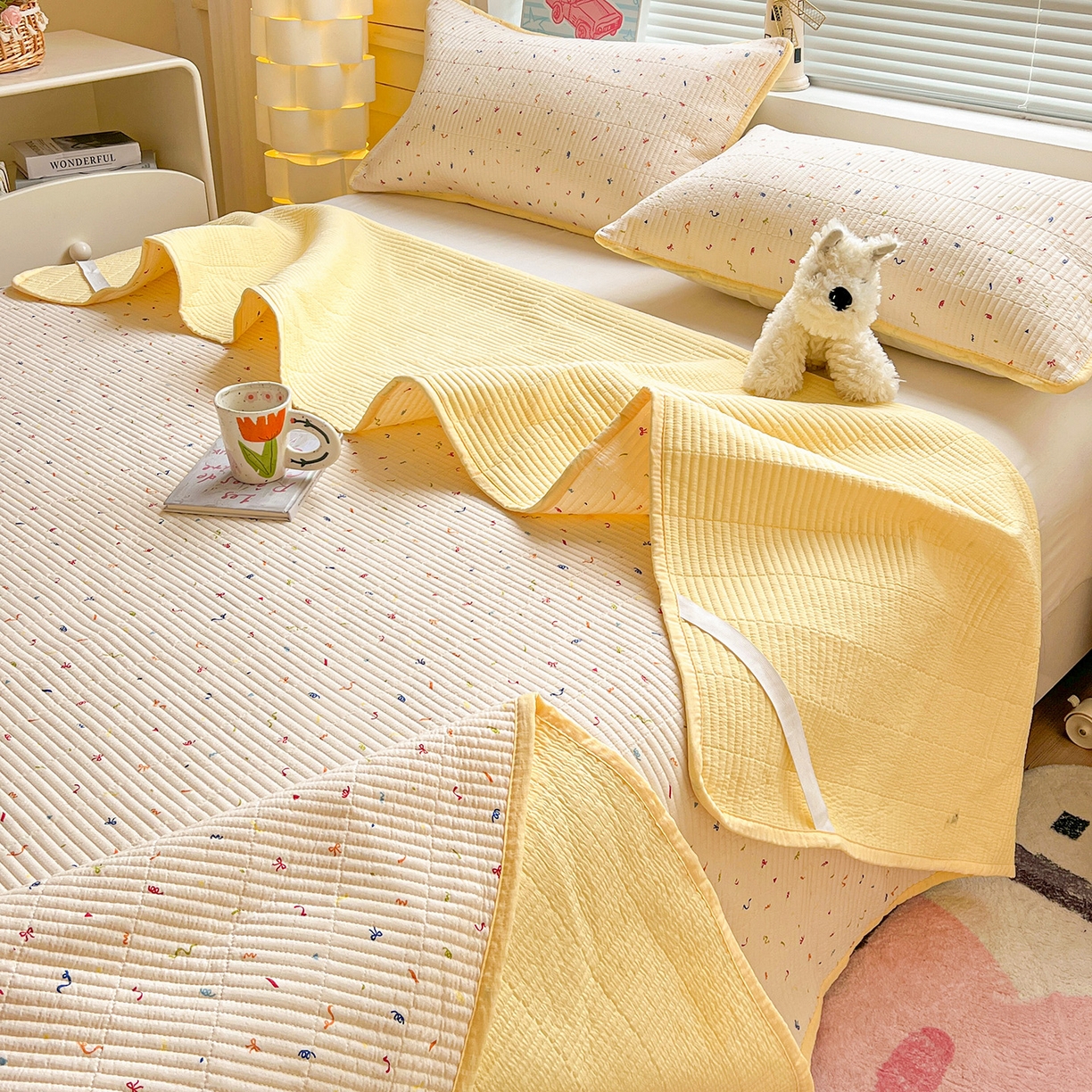 91家纺网 家纺一手货源 找家纺 优选 2025新款木棉双层纱ins少女心可爱加厚豆豆冬被四件套床盖三件套暖梦小红书推荐 音乐篇章