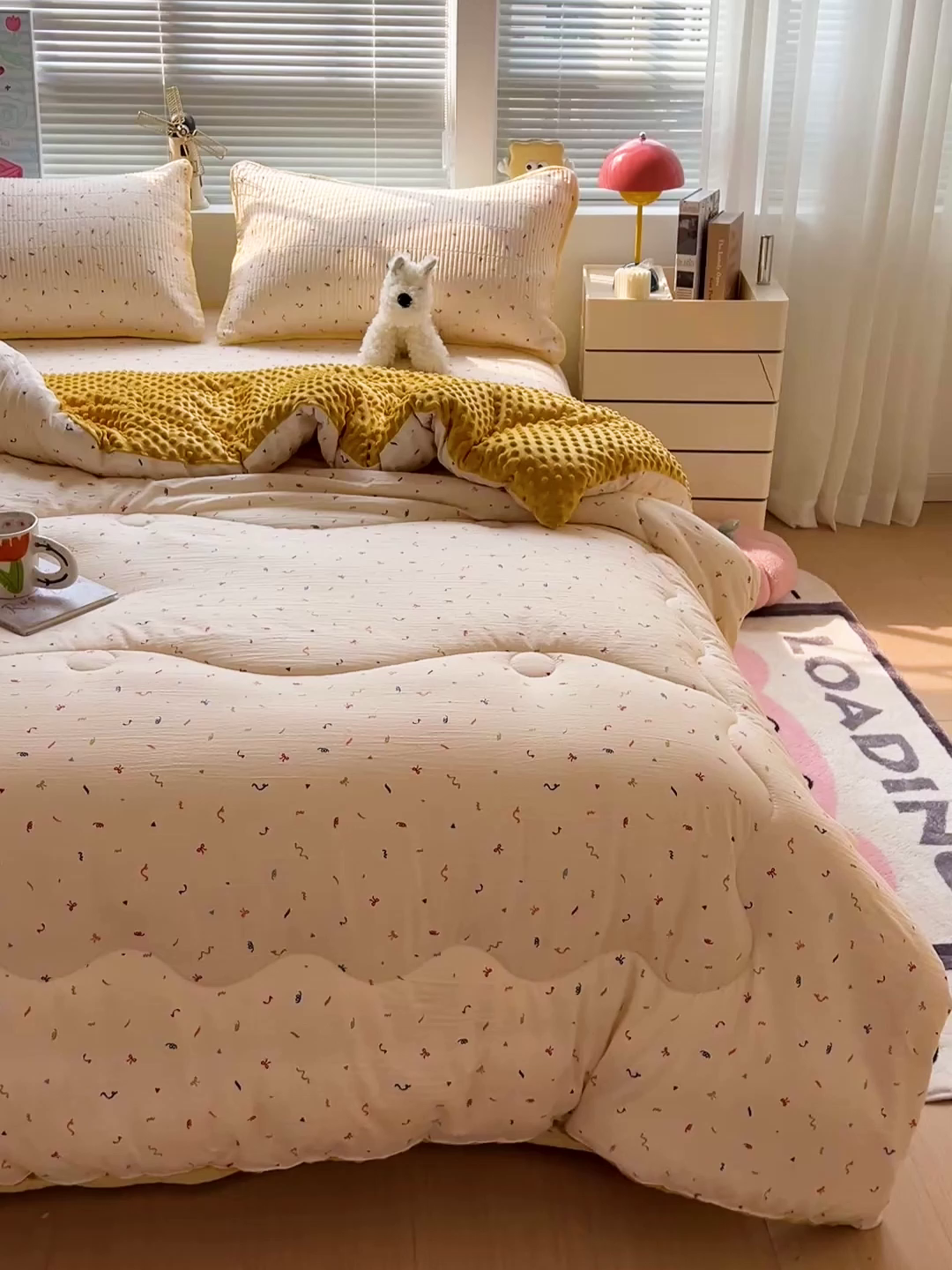 91家纺网 家纺一手货源 找家纺 优选 2025新款木棉双层纱ins少女心可爱加厚豆豆冬被四件套床盖三件套暖梦小红书推荐 音乐篇章