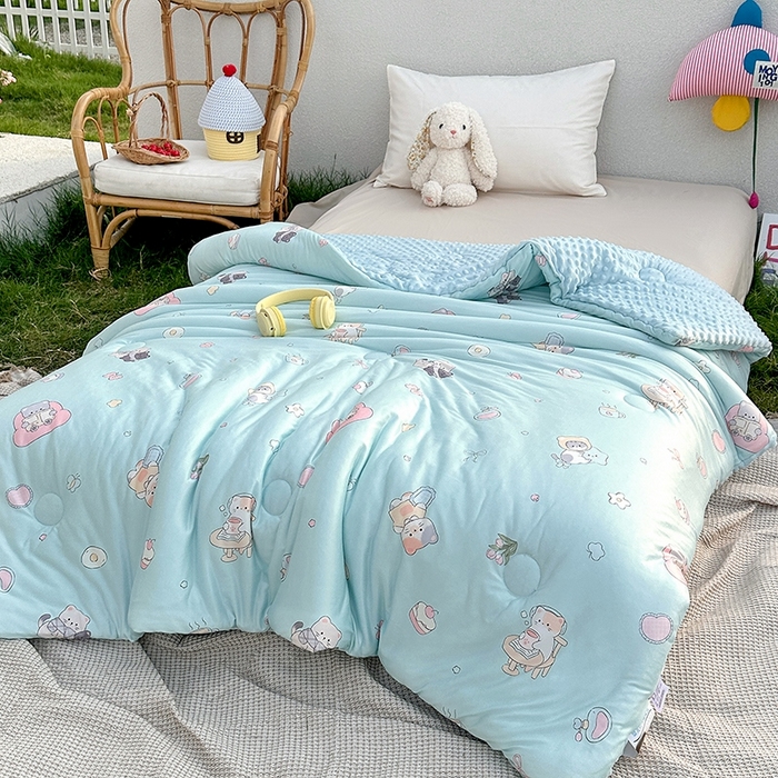 91家纺网 家纺一手货源 找家纺 小芽家居 2025新款A类豆豆被 甜梦小被-蓝