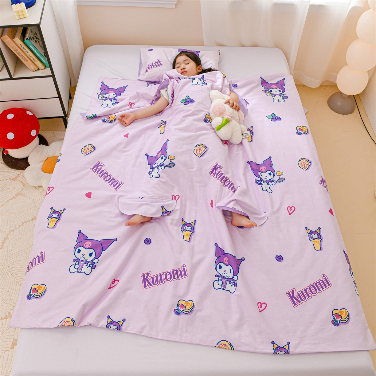 91家纺网 家纺一手货源 找家纺 名兮家居 2025新款正版授权全棉纯棉儿童护肚防踢睡袋 防踢被-甜筒库洛米