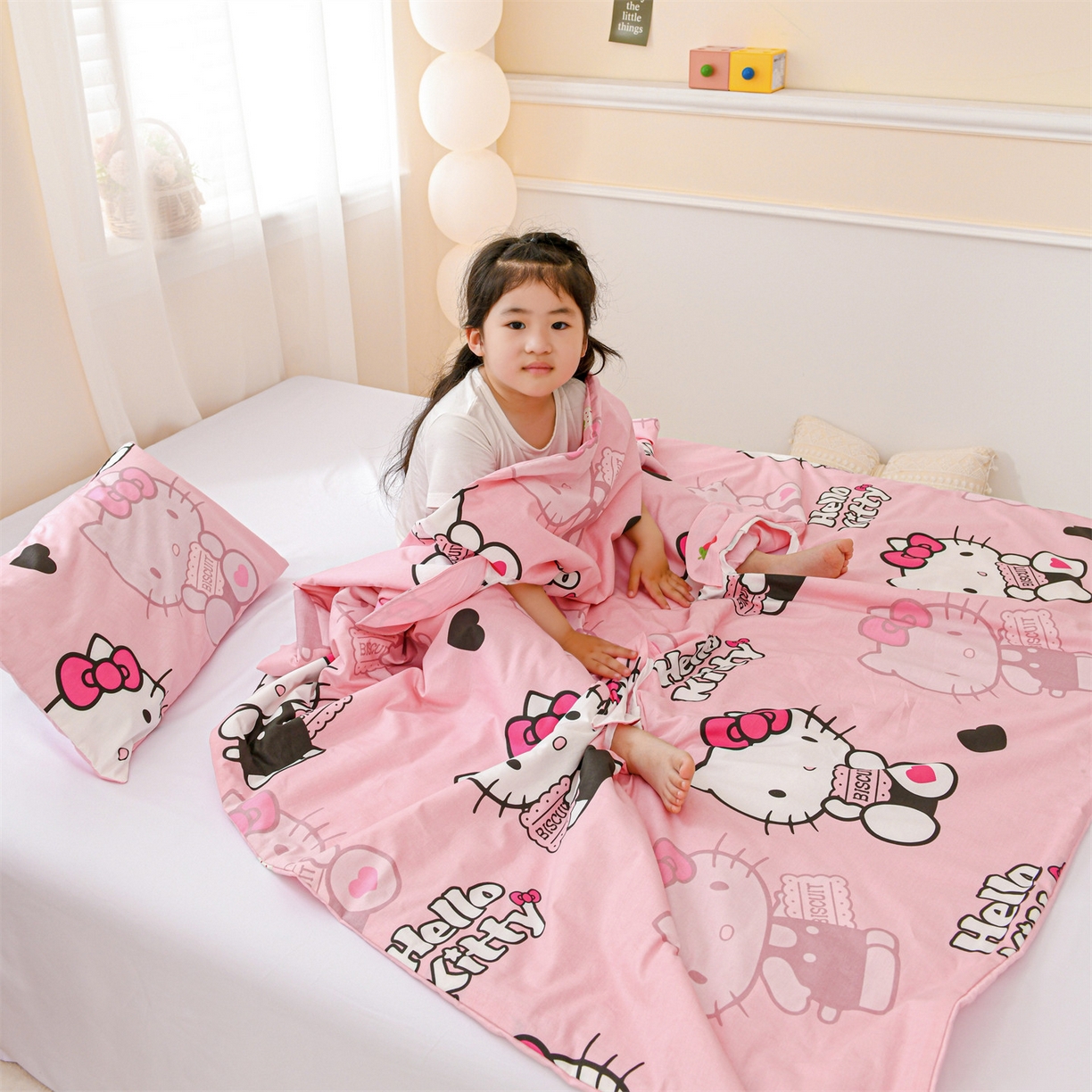 91家纺网 家纺一手货源 找家纺 名兮家居 2025新款正版授权全棉纯棉儿童护肚防踢睡袋 防踢被-爱心kt